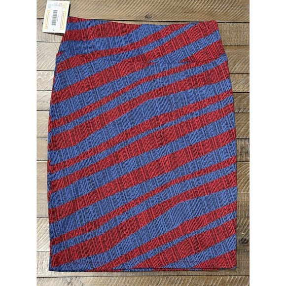 LuLaRoe Cassie Blue/Red Striped Pencil Pull On Straight Skirt - Size L - Picture 2 of 6